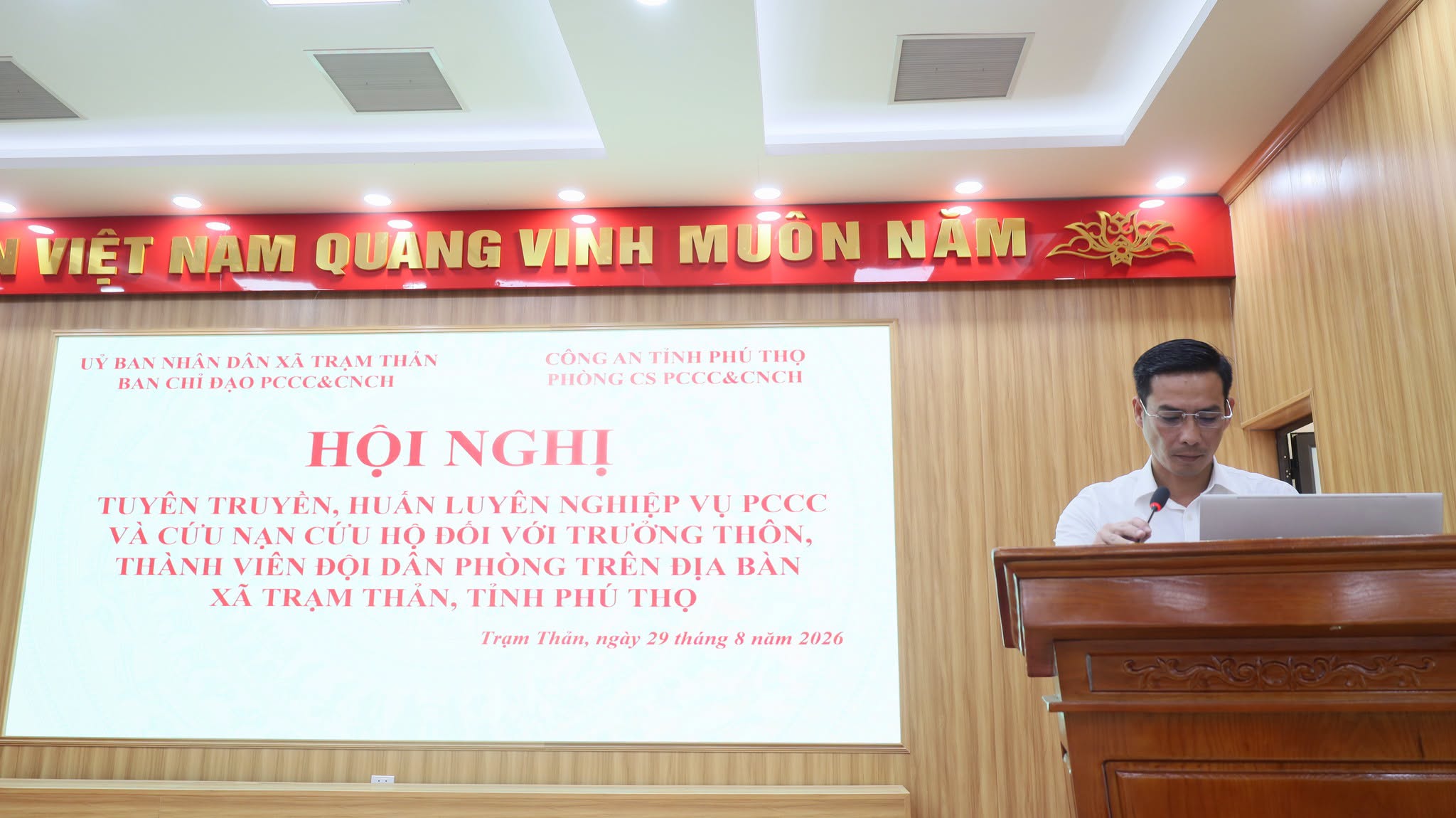 XÃ TRẠM THẢN TỔ CHỨC HỘI NGHỊ TUYÊN TRUYỀN, HUẤN LUYỆN NGHIỆP VỤ PCCC VÀ CỨU NẠN, CỨU HỘ CHO TRƯỞNG THÔN, THÀNH VIÊN ĐỘI DÂN PHÒNG