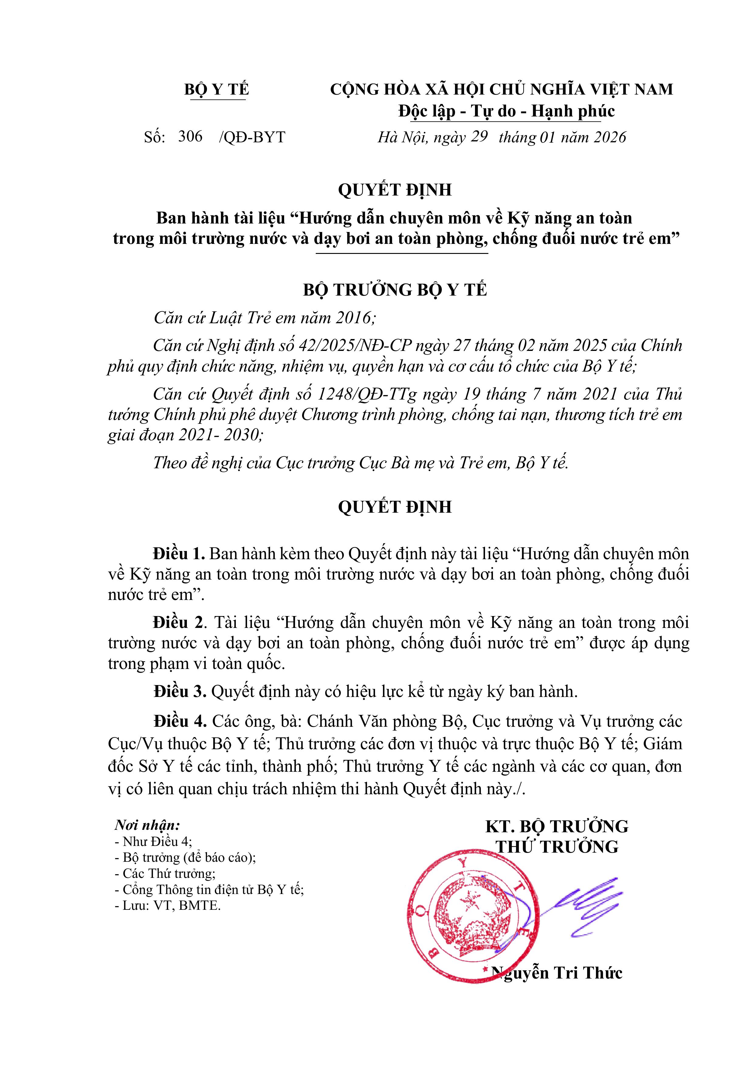 Hướng dẫn chuyên môn về Kỹ năng an toàn trong môi trường nước và dạy bơi an toàn phòng, chống đuối nước trẻ em