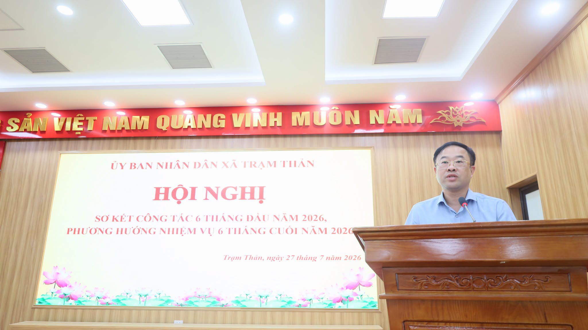 UBND XÃ TRẠM THẢN TỔ CHỨC HỘI NGHỊ SƠ KẾT CÔNG TÁC 6 THÁNG ĐẦU NĂM 2026, PHƯƠNG HƯỚNG NHIỆM VỤ 6 THÁNG CUỐI NĂM 2026