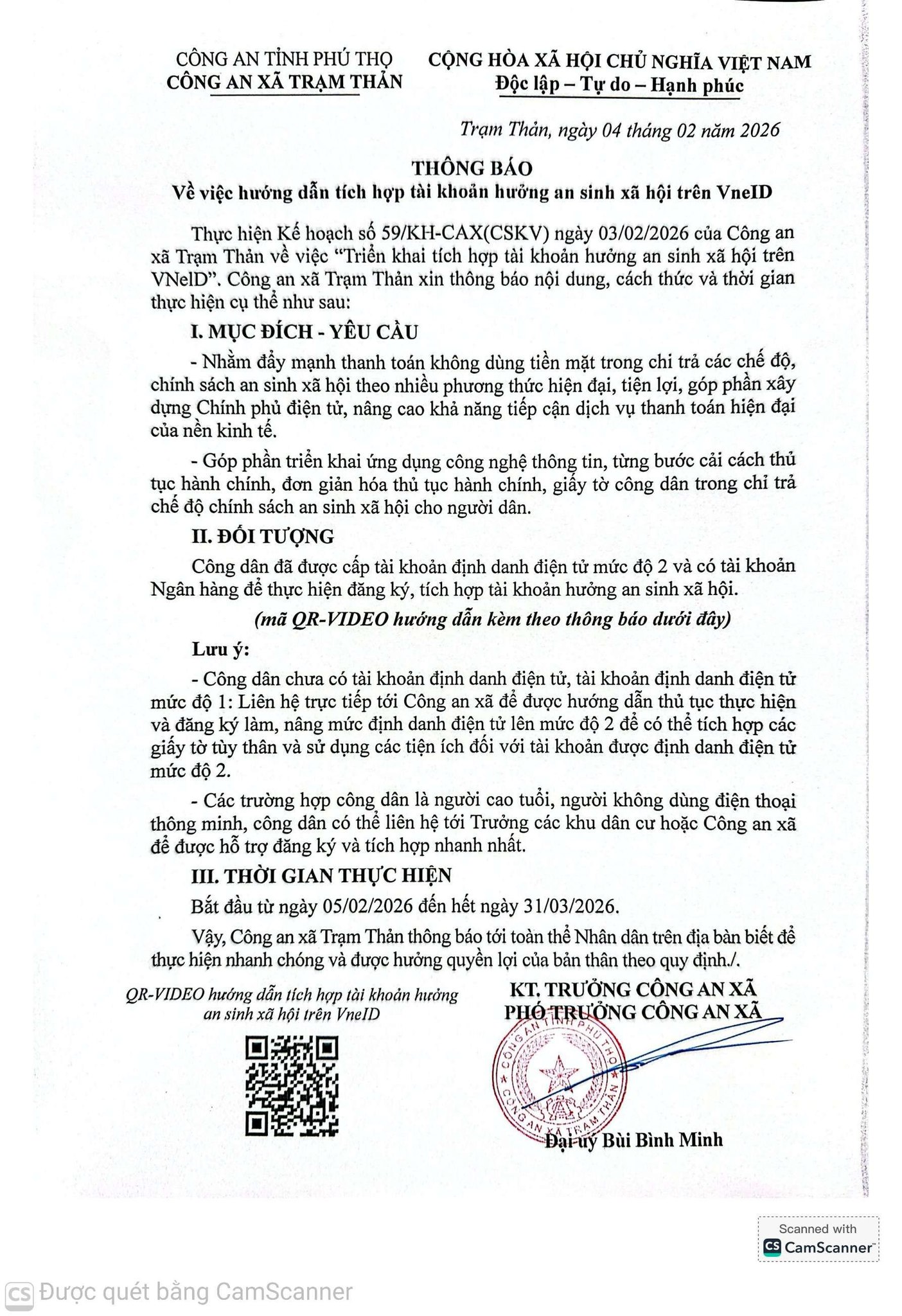 CÔNG AN XÃ TRẠM THẢN Hướng dẫn tích hợp tài khoản hưởng  an sinh xã hội trên VNEID